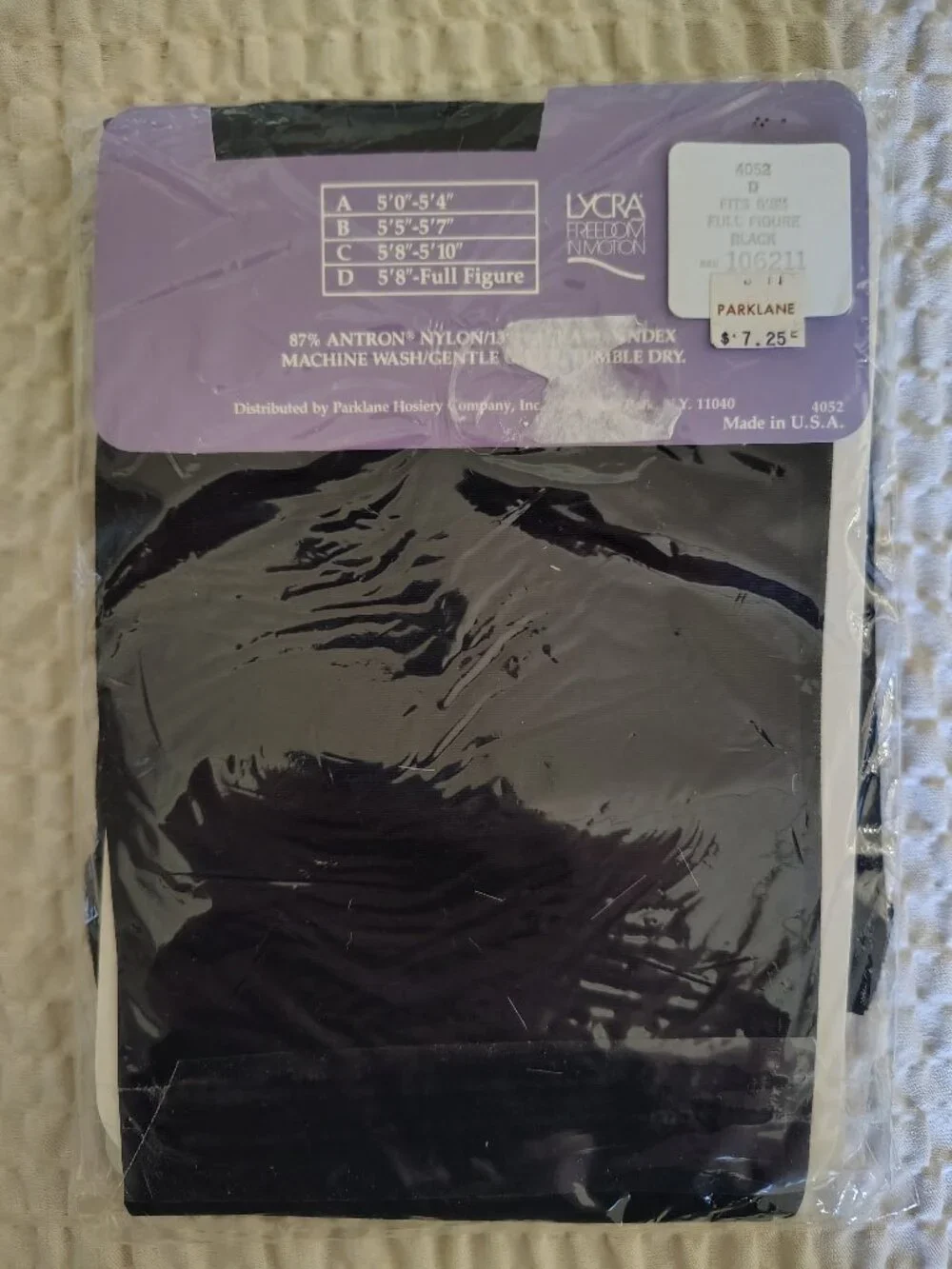 Vintage Parklane Black High Gloss Tights Full Figure Size D NWT USA Made!
